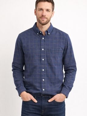 Joseph Abboud Navy Windowpane Button-Down Shirt | Long Sleeve Casual Dress Shirt